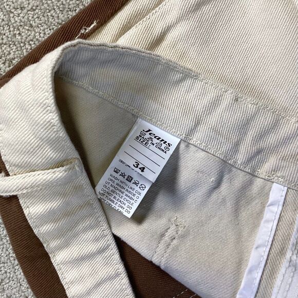 Men's‎ Colorblock Utility Workwear Pants Size 34 Brown Cream Cargo Carpenter - Picture 6 of 7